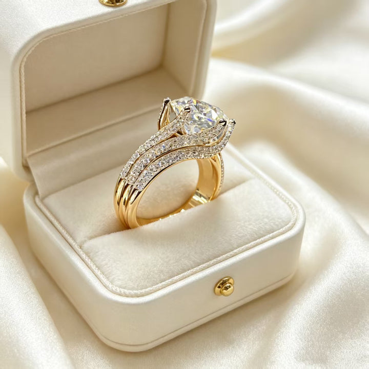 Six‑Prong Main Diamond Three‑Row Paved S925 Sterling Silver Ring, 3 Colors Available