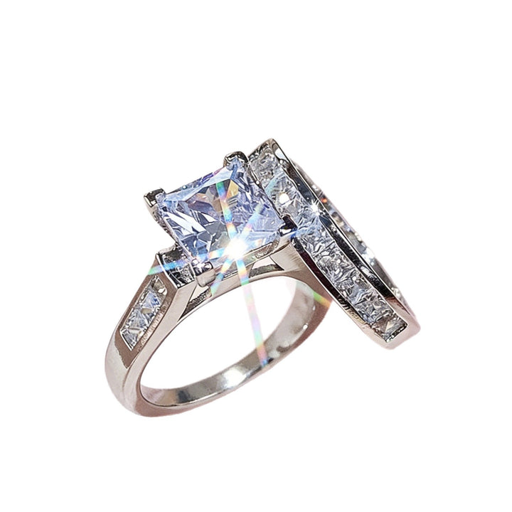 Princess Cut Diamond Double Layer Ring Set (Light Luxury Engagement Style Sparkling Ring)