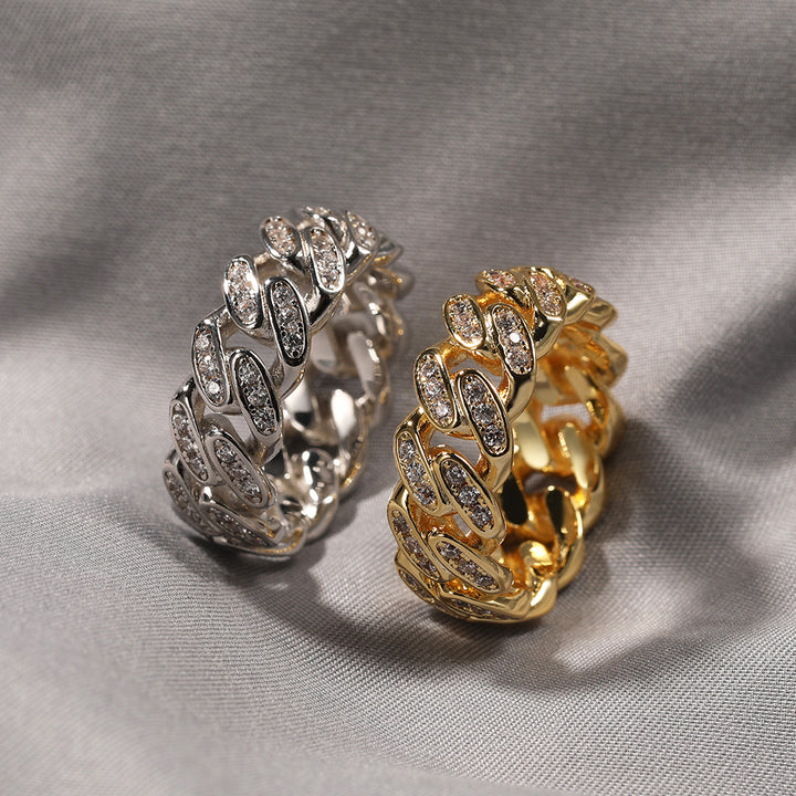 Chain Pattern Segmented Diamond Ring (Cool Luxury Street Style)