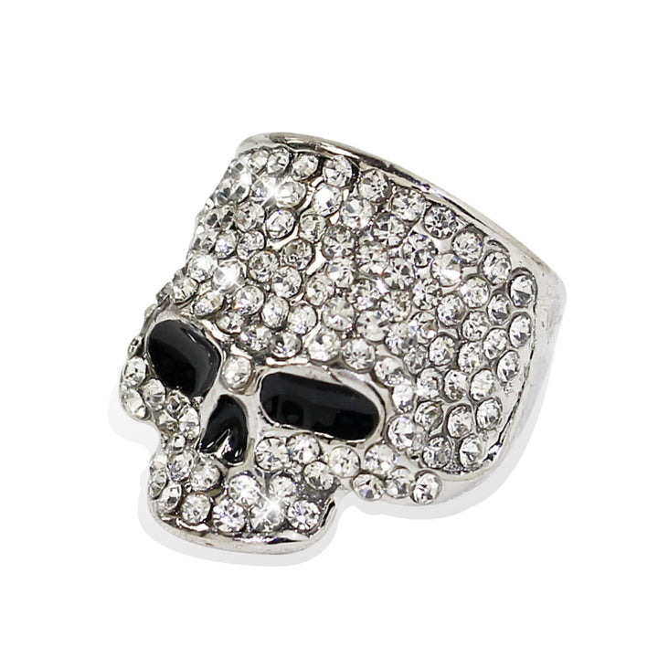 Full Paved Skull S925 Silver Ring, Dark Punk Style 3D Diamond Inlaid Band, Gold Silver Black Three Tones Halloween Statement Ring