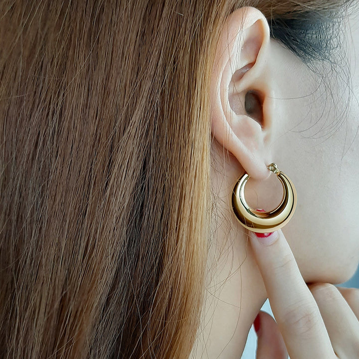 Metal C-Shaped Thick Hoop Earrings (2 Colors Minimalist Luxury Statement Hoops)