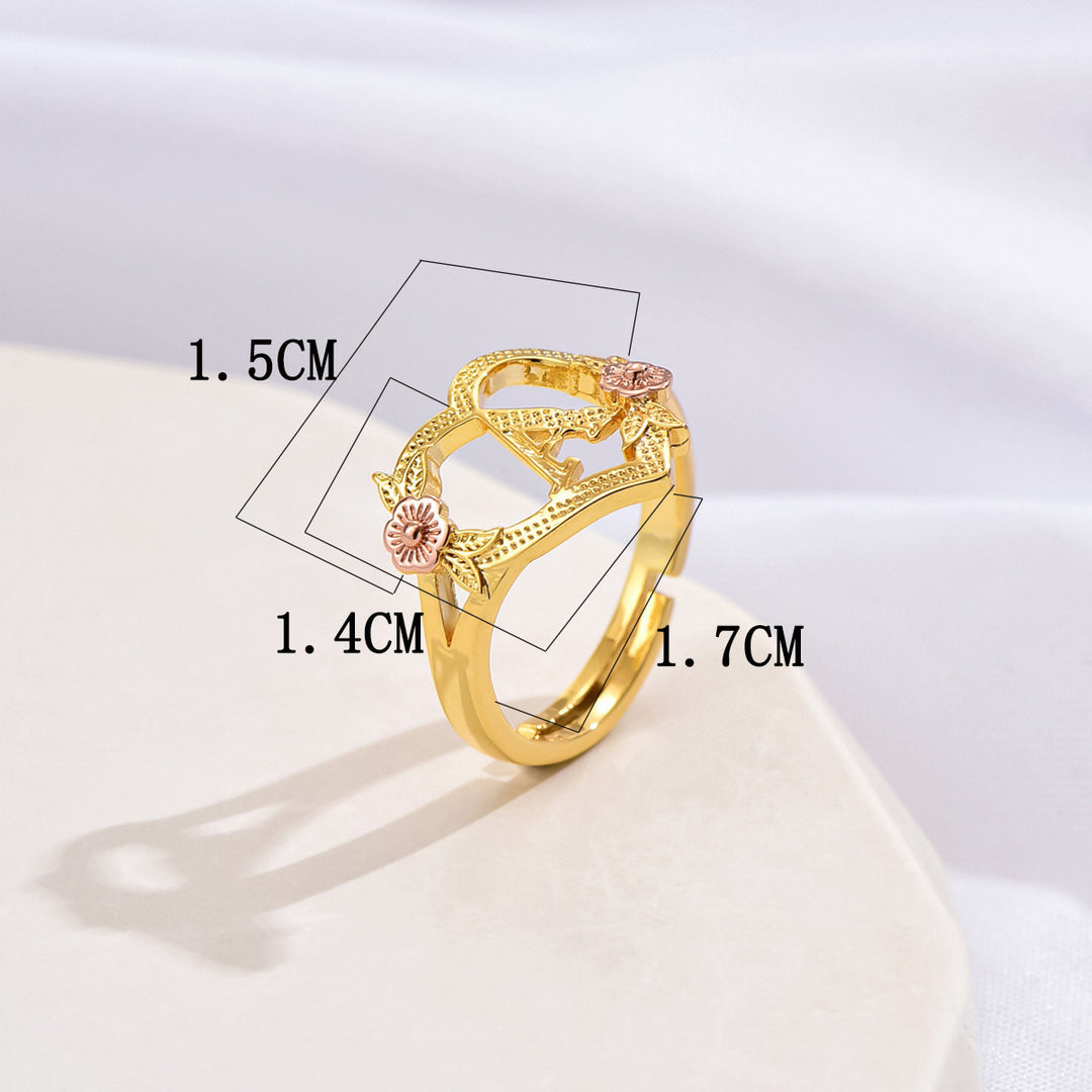 Fresh Sweet Creative Style  Rose Dual-Tone 26-Letter Open Ring