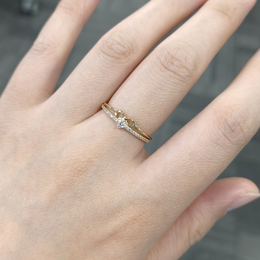 Infinity Symbol Double Band Ring, Eternity Knot Diamond Ring for Women