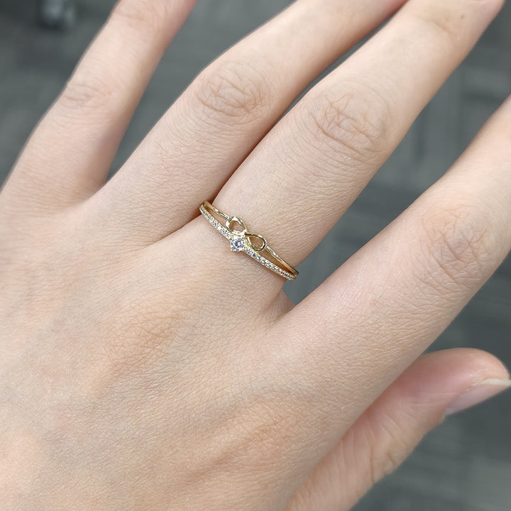 Infinity Symbol Double Band Ring, Eternity Knot Diamond Ring for Women