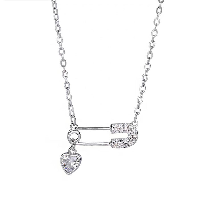 Safety Pin & Heart Diamond Choker (Sweet-Cool Girl Vibe Style)