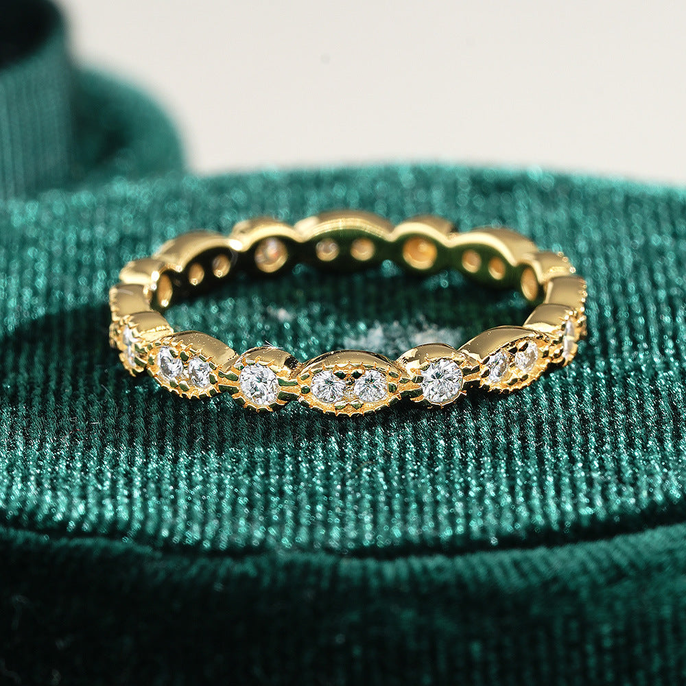 Vintage Milgrain Marquise Alternating Band, European Embossed Diamond Half Eternity Ring Gold Silver Stackable Wedding Guard Band