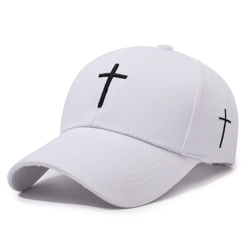 Minimalist Cross Embroidered Cotton Baseball Cap, Casual Adjustable Curved Brim Sun Hat for Men & Women