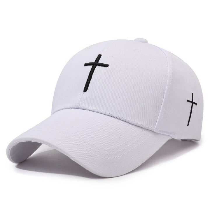 Minimalist Cross Embroidered Cotton Baseball Cap, Casual Adjustable Curved Brim Sun Hat for Men & Women