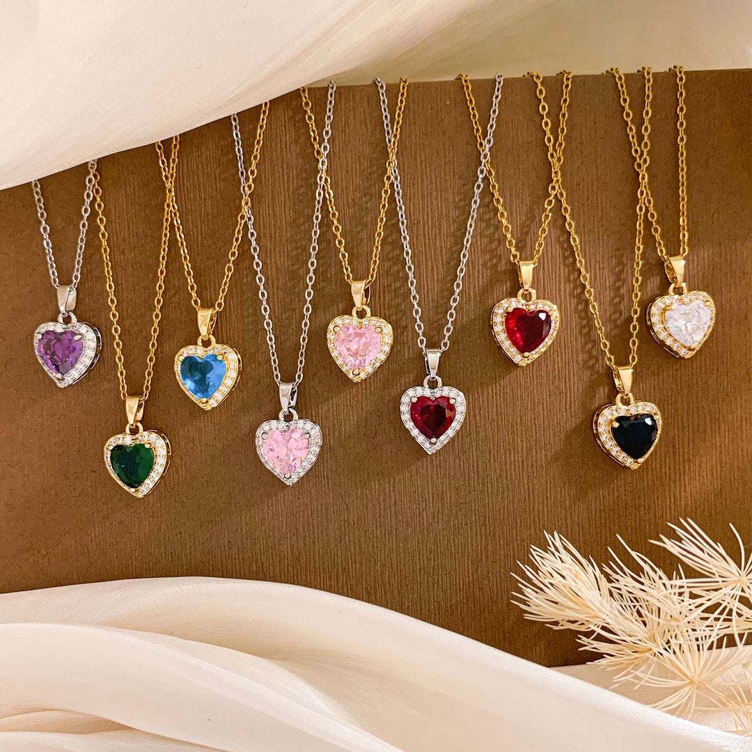 Silver Chain Pink Heart Halo Necklace (Women's Sweet Vitality Luxury Style)