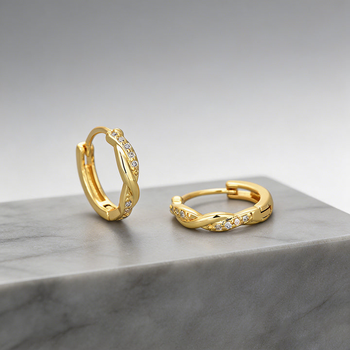 S925 Silver Twisted Diamond Huggie Earrings, Braided Minimalist Luxury Hoops