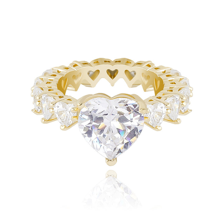 Large Heart‑Diamond Hollow‑Band Ring, Three‑Color Options