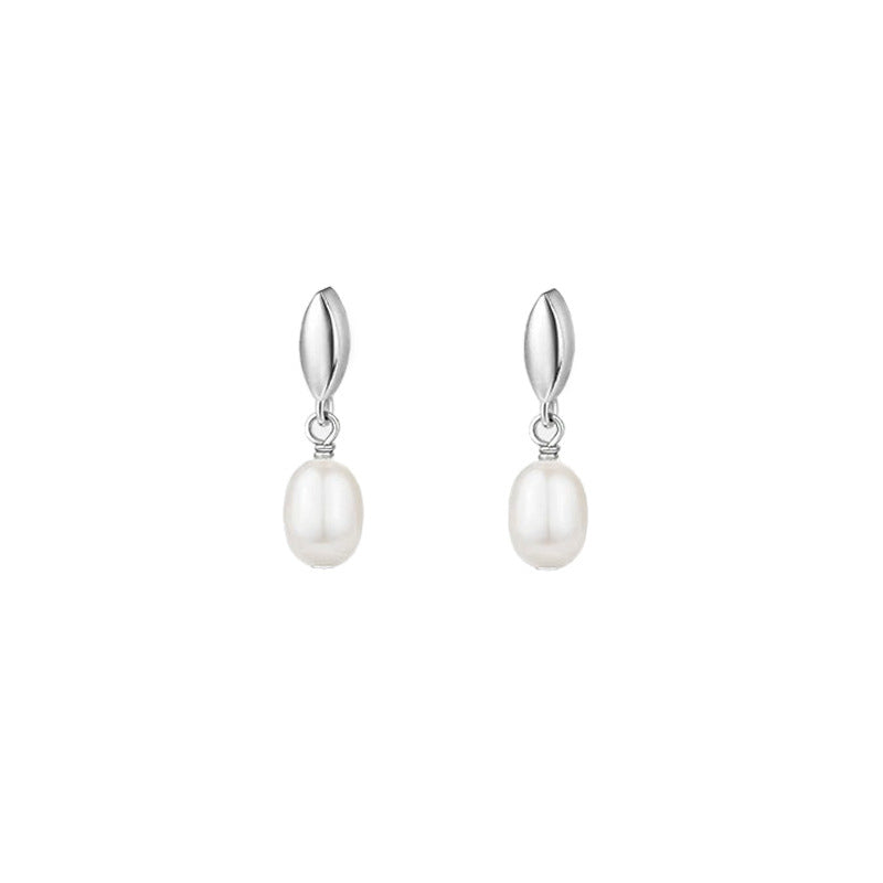 Double Teardrop Pearl Long Drop Earrings, Gold & Silver Minimalist Commuter Dainty Earrings