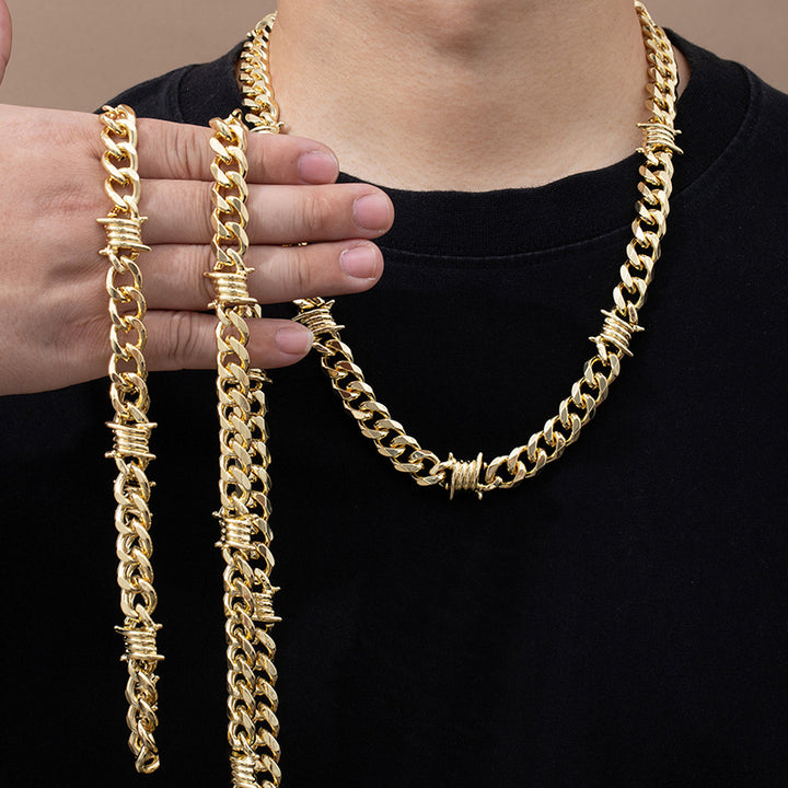Titanium Steel Barbed Wire Cuban Link Set (Dark Hardcore Punk Style)