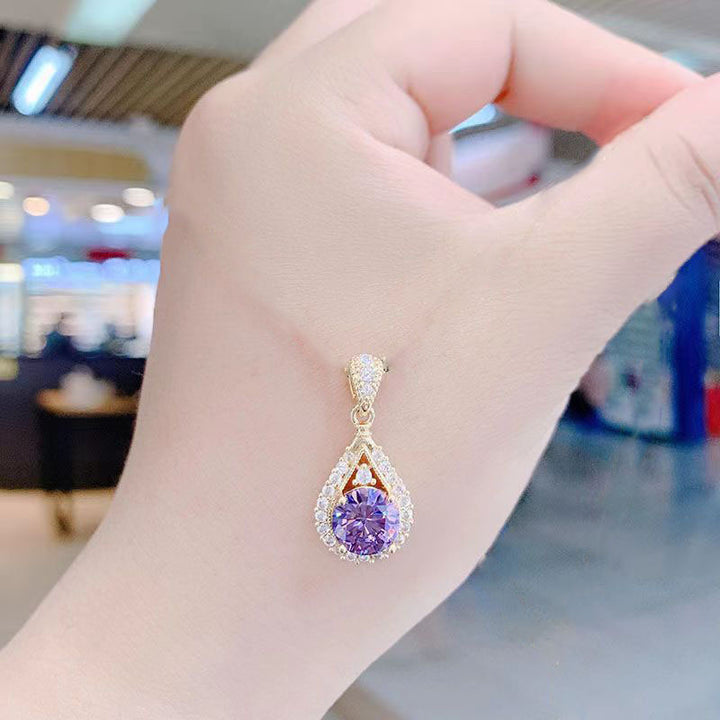 Women's Natural Amethyst Teardrop Pendant Necklace
