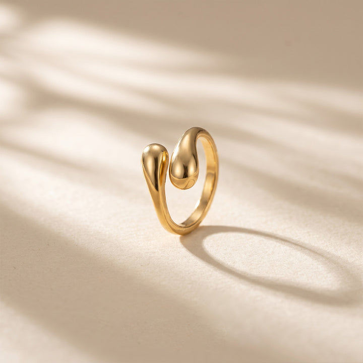 Minimal Double Teardrop Open Silver Ring, Gold & Silver Premium Irregular Adjustable Band