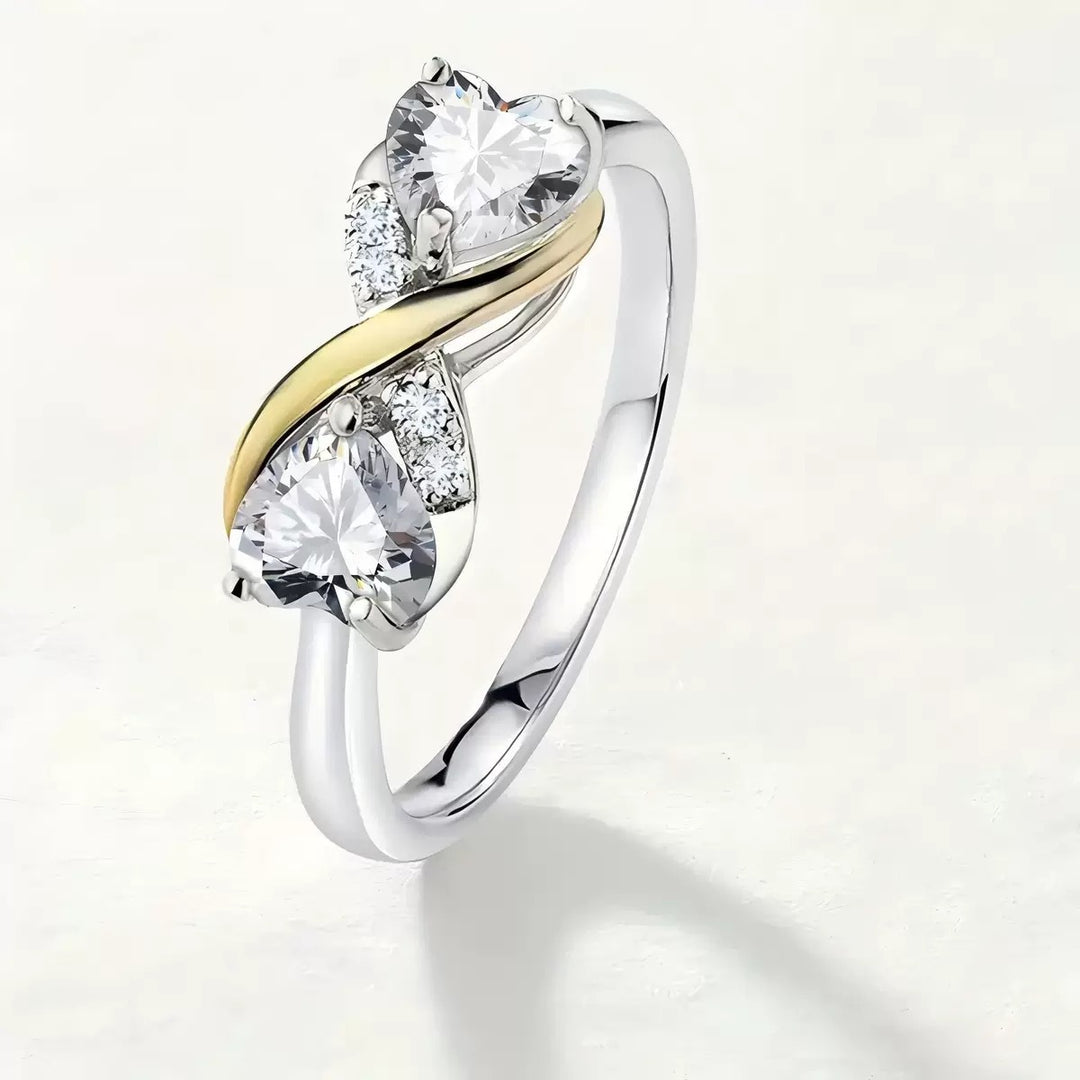 Double Heart Intertwined Two-Tone Ring (Light Luxury Niche Romantic Band)
