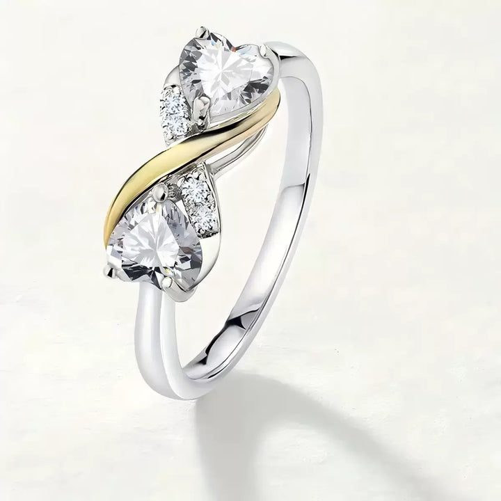Double Heart Intertwined Two-Tone Ring (Light Luxury Niche Romantic Band)