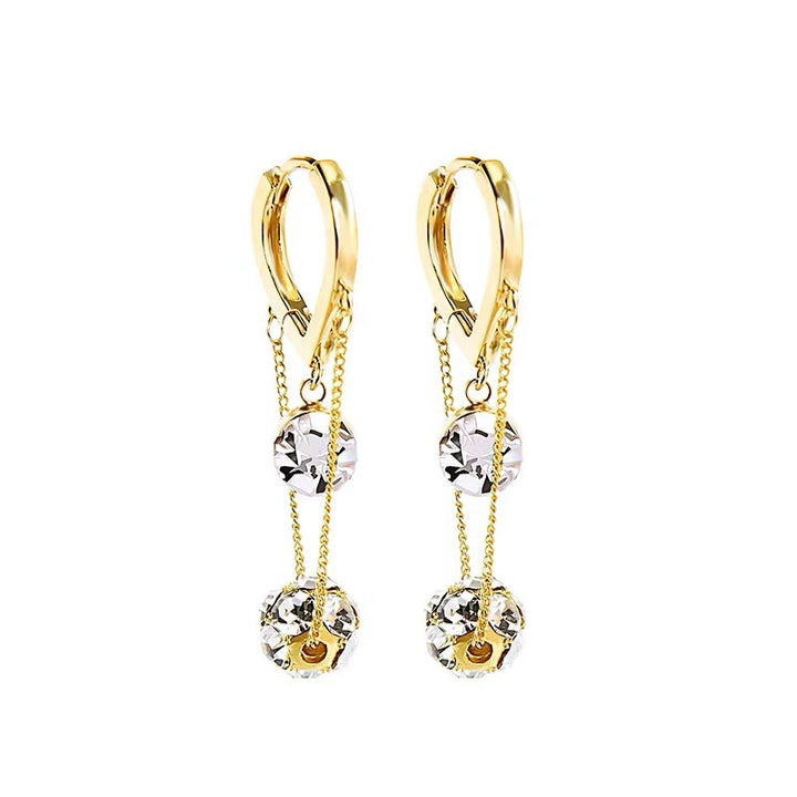 Double Layer Tassel Ball Diamond Huggie Earrings