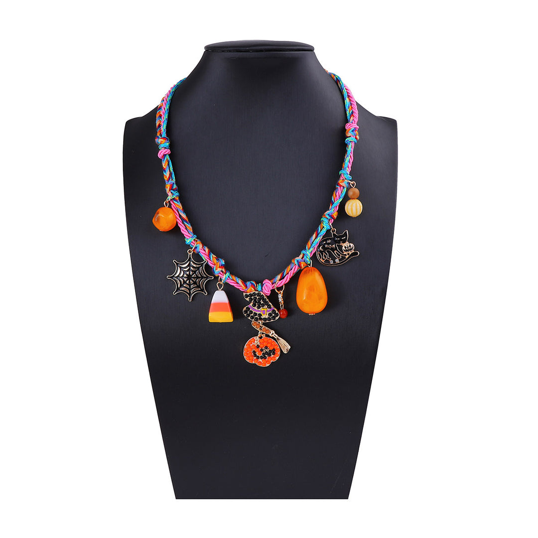 Halloween Trendy Alloy Pumpkin & Spider Pendant Necklace for Women