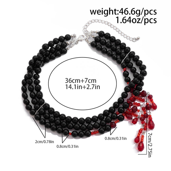 Gothic Pearl Necklace – Halloween Blood Drop Crystal Tassel Choker