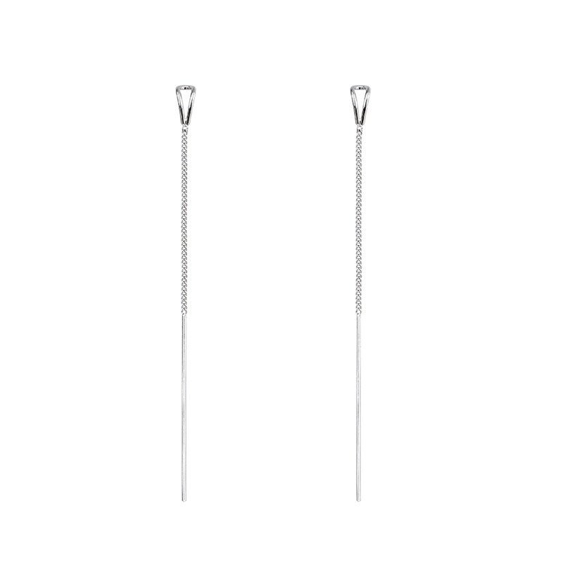 Minimal Geometric Triangle Long Threader Earrings, Thin Chain Bar Slimming Cold Style Dangle Jewelry