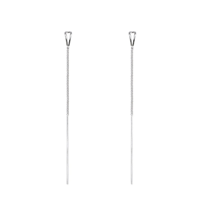 Minimal Geometric Triangle Long Threader Earrings, Thin Chain Bar Slimming Cold Style Dangle Jewelry