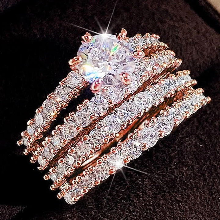 Full Diamond Layered Couple Rings (Luxury Glamorous Multi-Color Style)