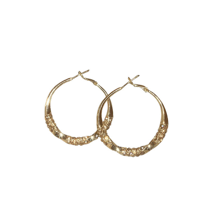 Twisted Pattern Diamond-Inlaid Hoop Earrings (Vintage Gorgeous Style Series)
