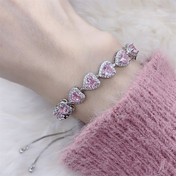 Pink Diamond Heart Halo Jewelry Set (Sweet-Cool Girlish Heart Light Luxury Style)
