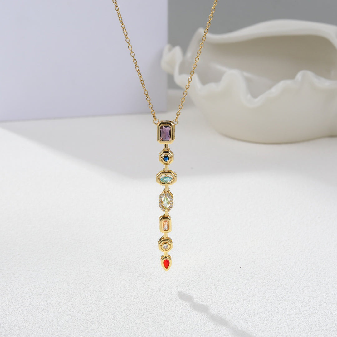 Multi-Color Diamond Drop Y-Shaped Adjustable Necklace (Delicate Pendant)