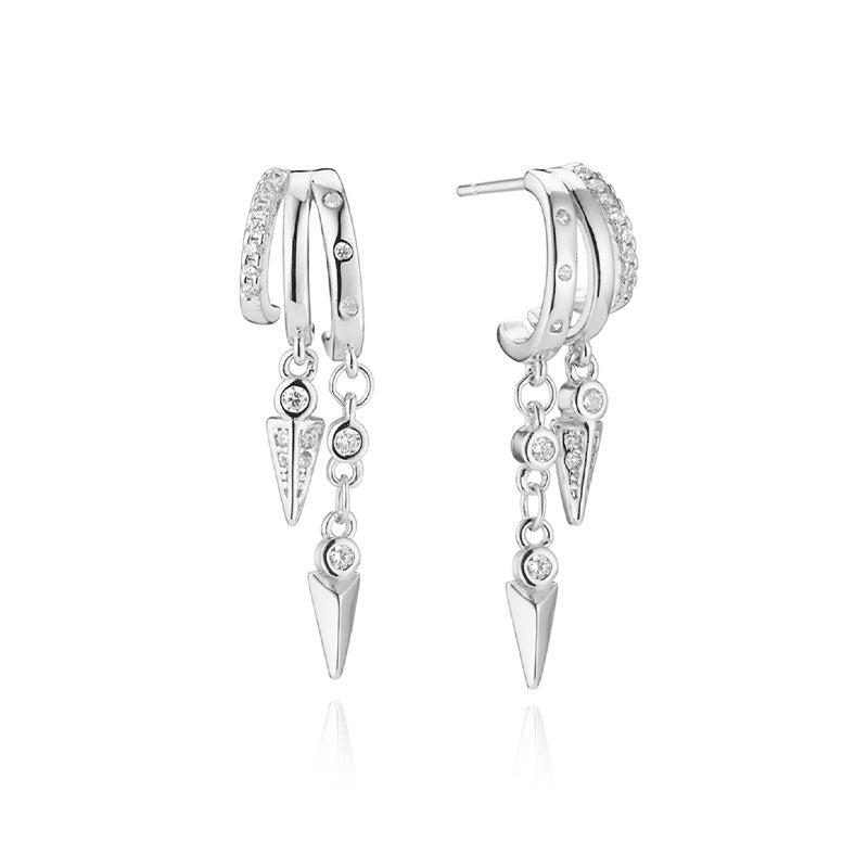 S925 Sterling Silver 18K Gold-Plated Irregular Tassel Zircon Hoop Earrings