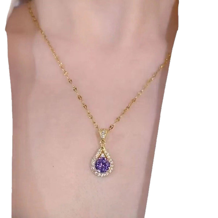 Women's Natural Amethyst Teardrop Pendant Necklace
