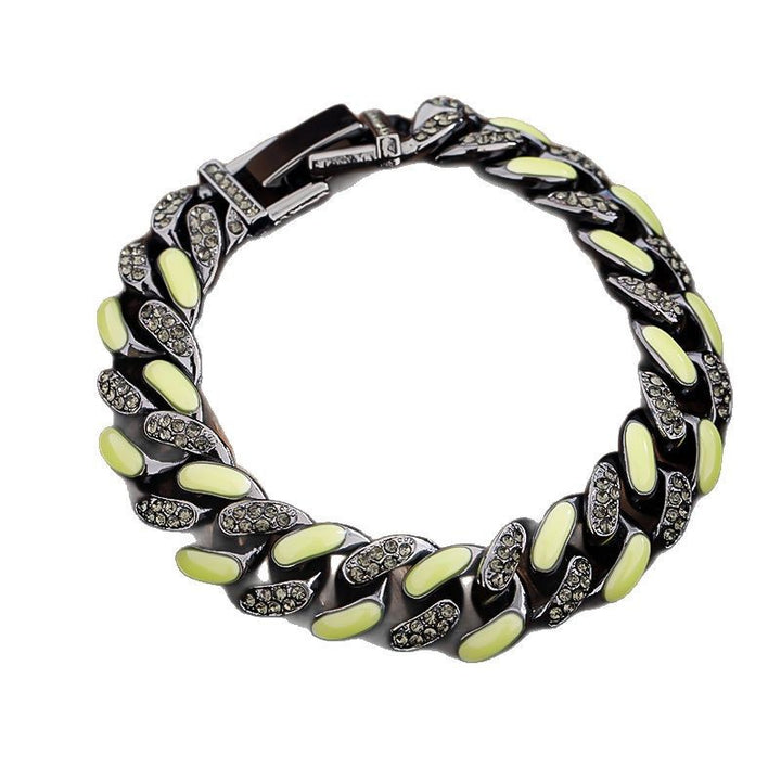 Color-Block Cuban Link Titanium Steel Bracelet (Glow-in-the-Dark/Gradient Hip-Hop Style)