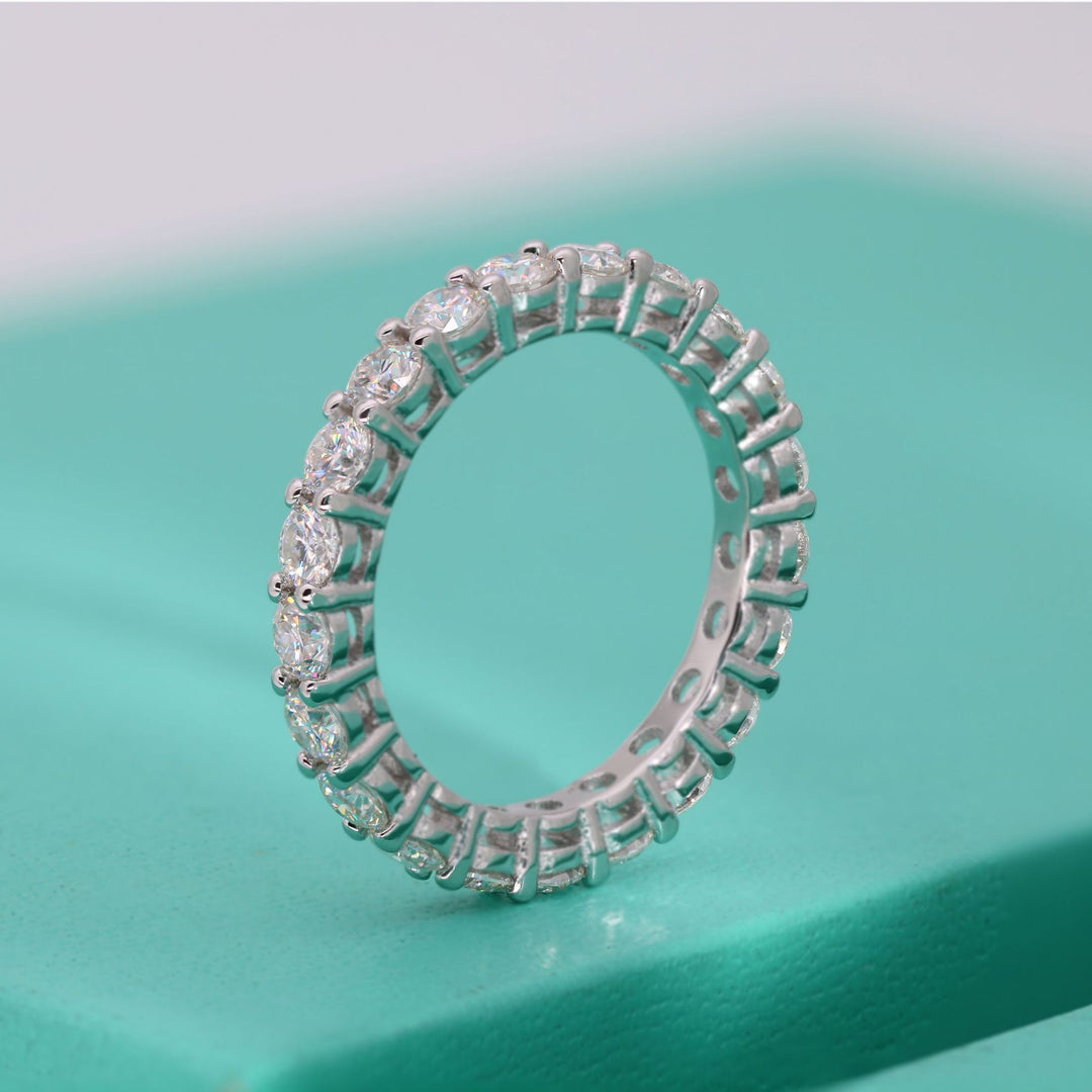 S925 Sterling Silver Full Eternity Moissanite Ring with Platinum Plating
