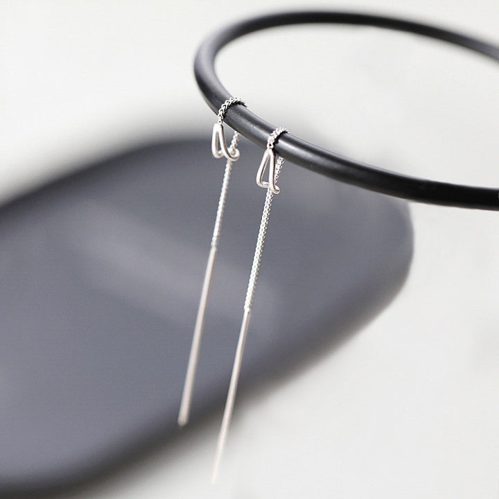 Minimal Geometric Triangle Long Threader Earrings, Thin Chain Bar Slimming Cold Style Dangle Jewelry