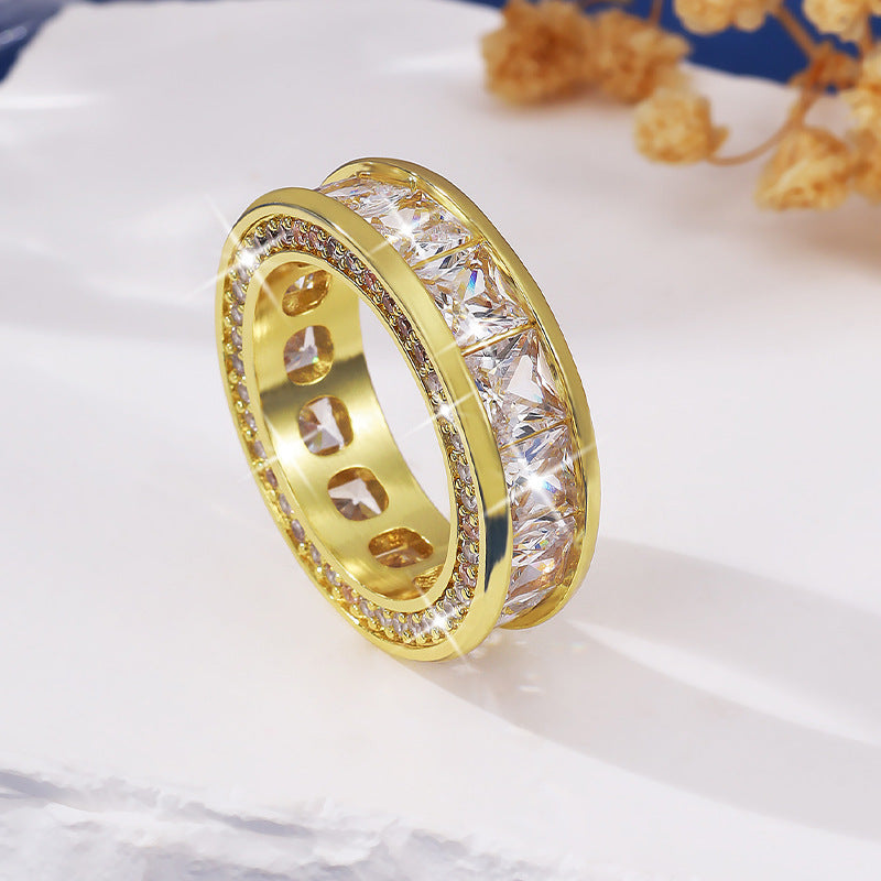 Full Pave Dual-Track Wide Band Ring (Light Luxury Hip-Hop Personalized Style)