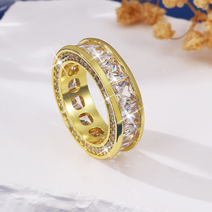 Full Pave Dual-Track Wide Band Ring (Light Luxury Hip-Hop Personalized Style)