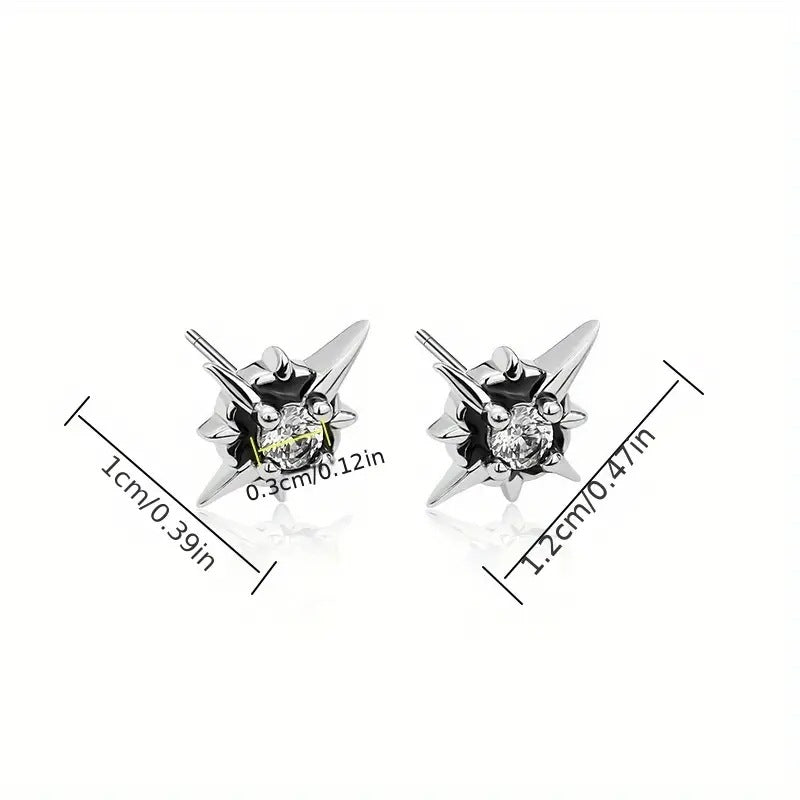 Punk Rivet Starburst Black Diamond Earrings