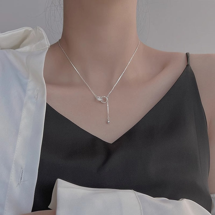 Interlocking Double Ring Pavé Necklace (Light Luxury Niche Design Necklace)