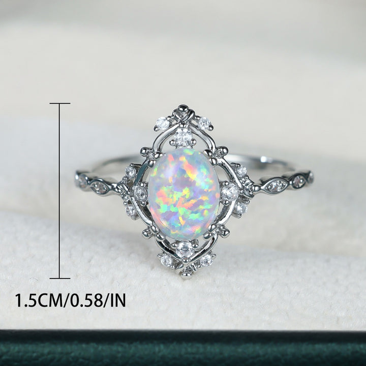 Vintage Court Style Opal Ring - Rose Gold Diamond-Inlaid Opal Band