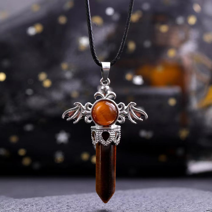 Natural Stone Angel Wand Crystal Pendant Necklace