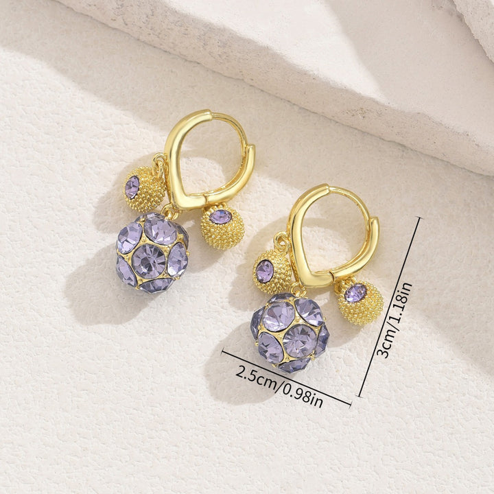 Multi-Color Diamond Sparkle Ball Heart Huggie Earrings (Delicate Dangle Statement Hoops)