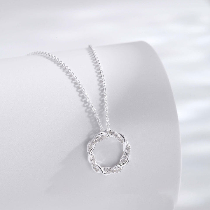 Twisted Rope Pave Diamond Circle Collarbone Necklace, 2 Colors Gold & Silver Minimal Hollow Wreath Jewelry