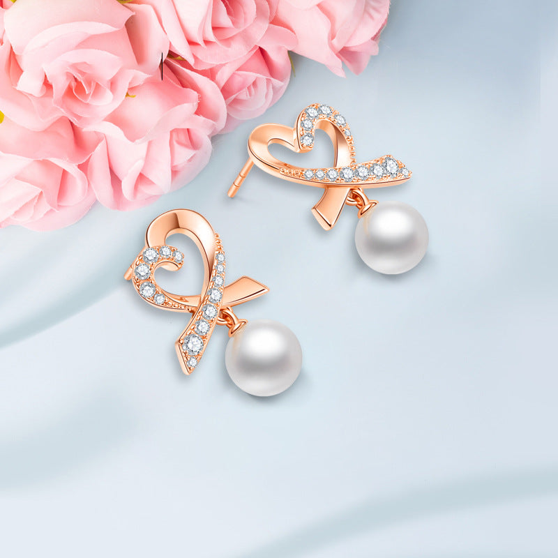 S925 Sterling Silver Pearl Love Earrings for Women