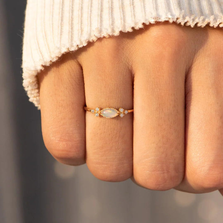 Marquise Opal & Diamond Accent Ring (Light Luxury Niche Iridescent Band)