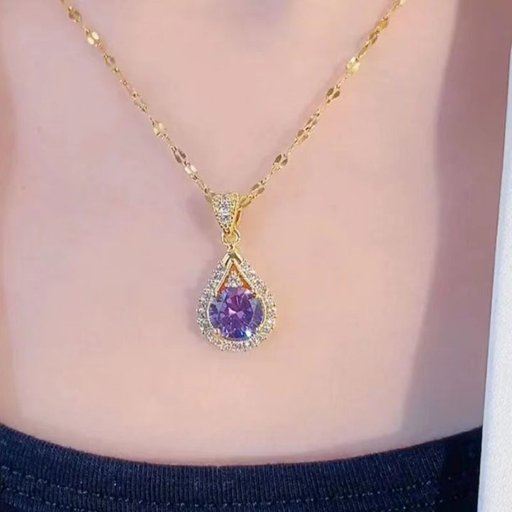 Women's Natural Amethyst Teardrop Pendant Necklace