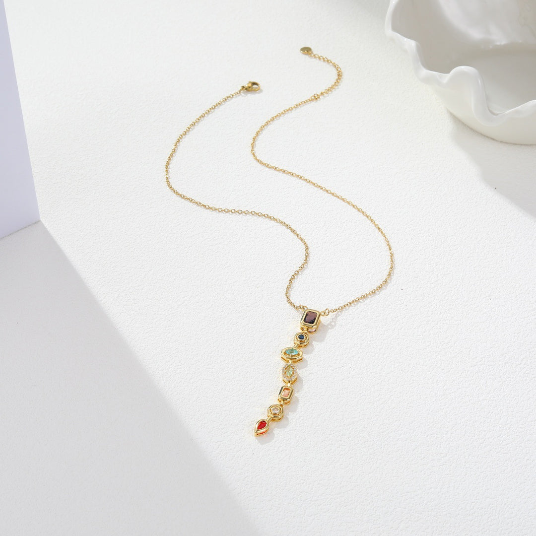 Multi-Color Diamond Drop Y-Shaped Adjustable Necklace (Delicate Pendant)