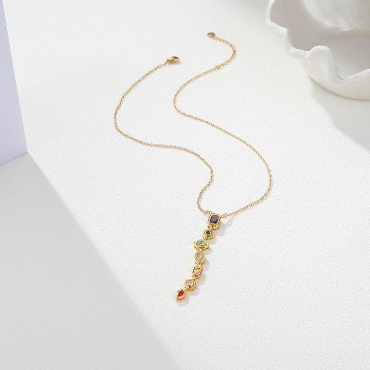 Multi-Color Diamond Drop Y-Shaped Adjustable Necklace (Delicate Pendant)
