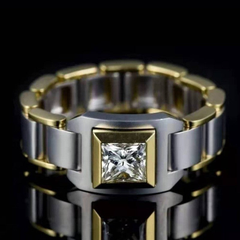 Luxury Watch‑Shaped Wide‑Band Men’s Gemstone Ring, Multiple‑Color Options