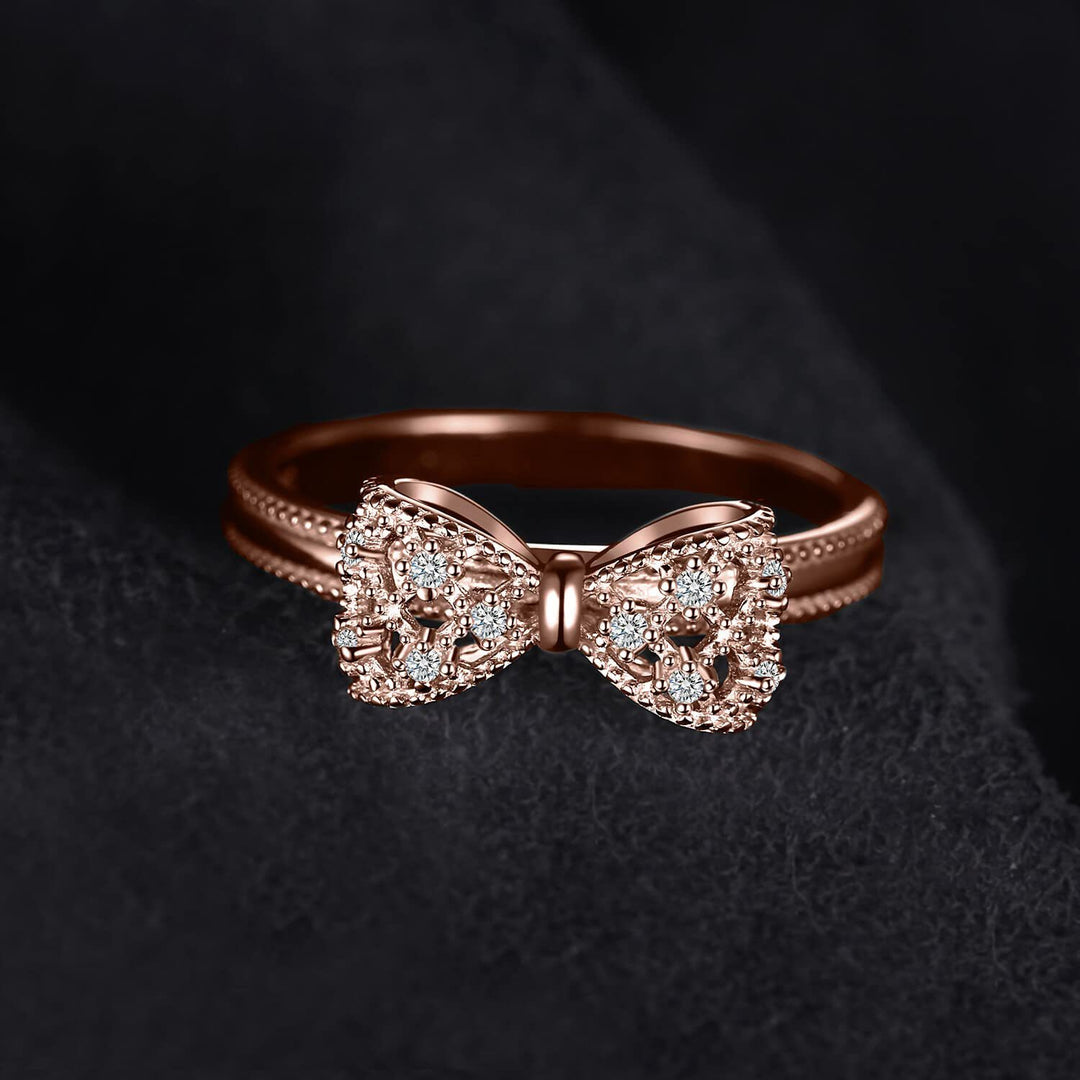 Filigree Diamond Bow Ring (2 Colors S925 Silver Luxury Women's Band)